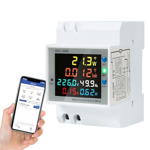 Jadeshay Medidor de Consumo Electrico WiFi 100A 40-300V Medidor de Energía Monofásico Carril Din Voltímetro Amperímetro,También para Medir Factor de Potencia y Frecuencia,Control Remoto via Tuya APP