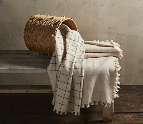 Mud Pie Stripe Check Blanket, Taupe, 60" x 60" by Mud Pie - Used condition - Image 2