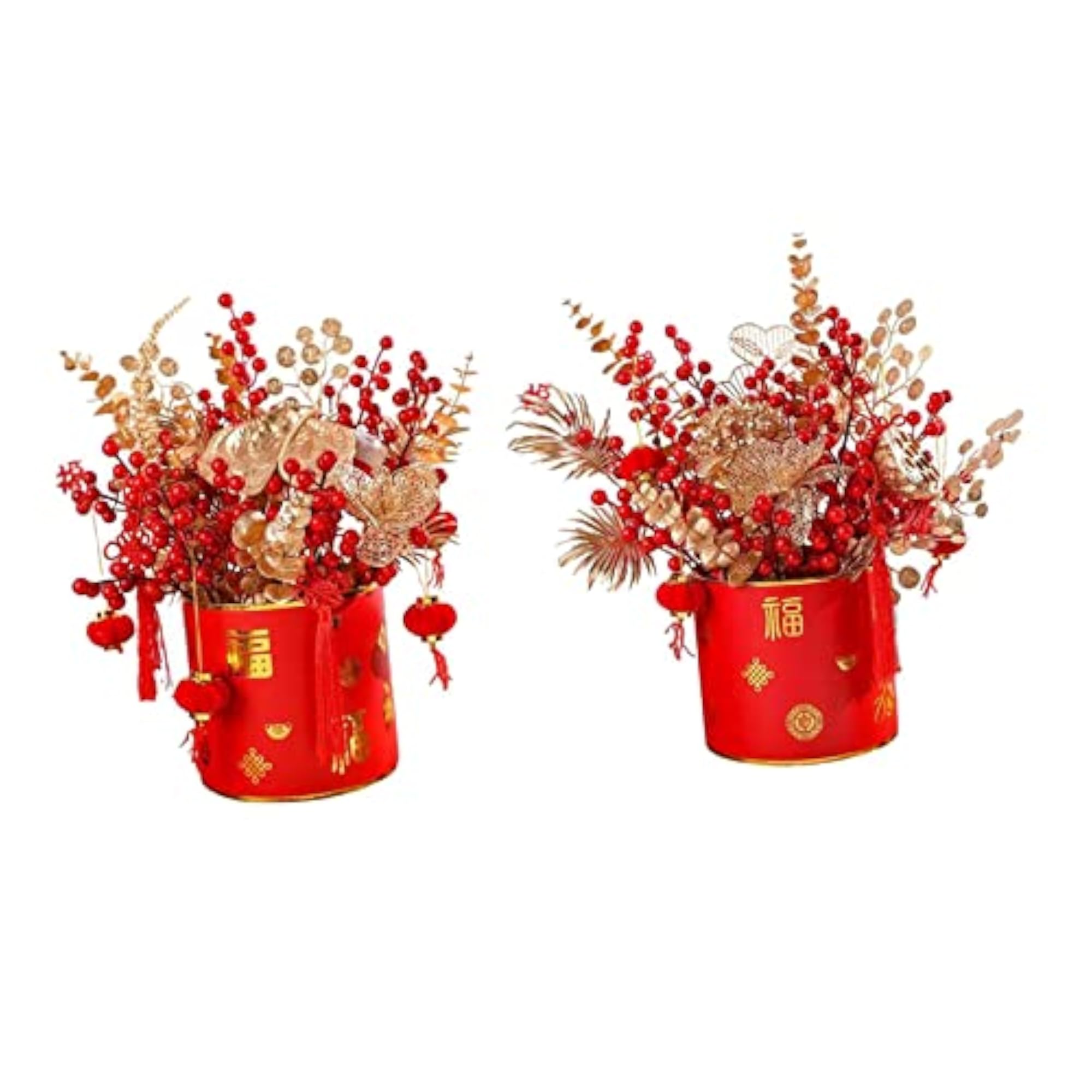 2X Simulation Red Berries Flowerpot Feng Shui Decoration