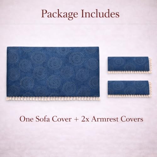 Image of STITCHNEST Woven Fabric Sofa Cover 2 Seater with 2 Hand Rest Covers - Washable Blue Sofa Cover with Tassels - Durable Premium Fabric - Stylish Sofa Protector for Living Room & Furniture Decor