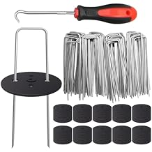 MySit Weed Fabric Staples, 6 inch Landscape Fabric Pins Garden Staples with Gaskets Pick Hook, U Shaped Stakes for Ground, Gardening, 100 Pack