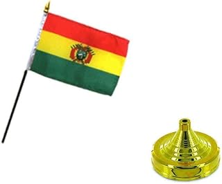 Bolivia with Crest 4"x6" Flag Desk Set Gold Base (Single)