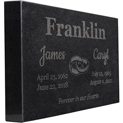 Image of PlaqueMaker Black Granite Memorial Headstone for Two Lost Loved - Great for Your Garden, Tree Dedication, or in a Cemetery. Includes Your Text and Select Clipart (16 x 10 x 2)