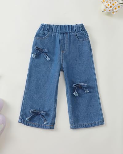 Image of Kucnuzki Toddler Baby Girl Clothes Long sleeve Fall Winter Shirt Tops Baggy Jeans Pants Set Kids Girls Outfits 2 Piece