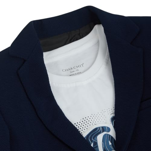 Image of CHARCHIT Boys Regular Fit Plain Blazer and T-Shirt