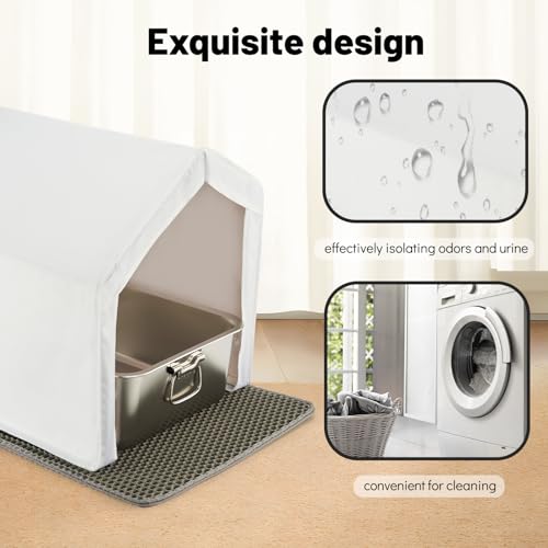 Maksone Stainless Steel Cat Litter Box,Large Metal Litter Box with Enclosure Tent,Cat Litter Mat&Scoop,Never Absorbs Odor,Easy Clean - Thumbnail 2