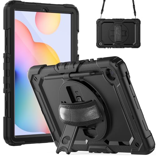 Funda para Samsung Galaxy Tab S6 Lite resistente con correa y soporte giratorio negro