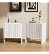 Set of 2 Modern Curved Nightstand with 2 Drawers, Push-to-Open Wooden Bedside Table, Minimalist E...