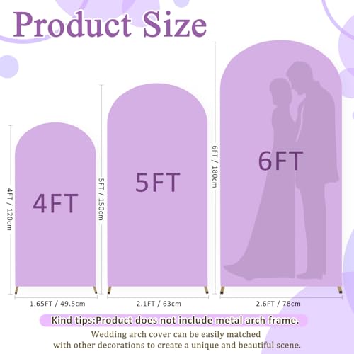 Image of FOTSHARER Wedding Arch Cover Lavender Arch Covers Stretchy Backdrop Set of 3 Spandex Fitted Arch Backdrop Cover for Arch Stand 4FT 5FT 6FT Arch Cover Panels for Gender Reveal Balloon Party Decorations
