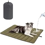 BEAUTYZOO Outdoor Dog Bed Waterproof, Camping Dog Bed Reversible, Portable Travel Bed with Carry Bag- Machine Washable, Durable, Foldable Outdoor Pet Bed Mat for Medium Large Dogs 26” x 43“ Green