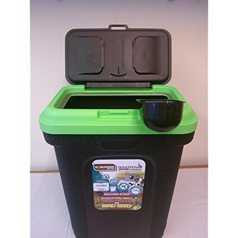 Lacasa Bedding PET FOOD STORAGE CONTAINER BLACK. HOLDS 15.5KG. GREEN LID. RUBBER AIRTIGHT SEAL Cover