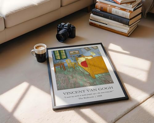 Image of Waltractive Vincent Van Gogh Paintings Framed Poster with Beautiful Quotes - Available in 33x22 and 48x33 CM - Classic Art Poster with sleek Black Frame - Elegant Home and Office Decor (The Bedroom, 9x13 Inch, Framed)