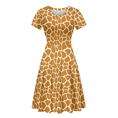 Biyejit 3D-Druckkleider für Frauen Kurzarm Lässig Fließende Swing-Kleider Party Flare Kleid, M