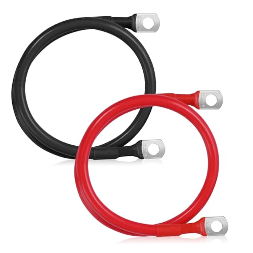 Nicholaus 6AWG 19.7-Inch (50cm) Battery Cable Set (1 Positive & 1 Negative) 5/16 M8 SC25 Large Terminals 6 Gauge Pure Copper Battery Cables Inverter Cable for Car Solar Marine Lawn Mower.