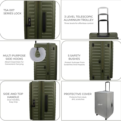 Image of F Gear Windsor Medium 68cm German Makrolon Polycarbonate|Japanese Hinomoto Wheel|Front-Opening Trunk-Style Hard Luggage|Check-in Suitcase Travel|Laptop sleeve, Expandable, Anti-Theft Zipper|Army Green