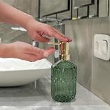Osfvn Glass Soap Dispenser Green Bottle Plastic Pump for Kitchen Hand Dish