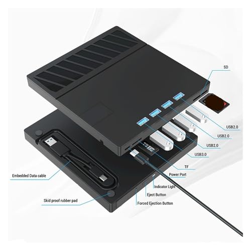 Lector Blu-Ray Externo USB 3.0 Tipo C Grabador Multifunción con Hub 7 en 1 6