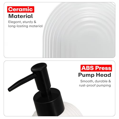 Image of Rioware Ceramic Soap Dispenser Hand Wash Bottles for Basin | Multipurpose Refillable for Liquid Shampoo, Kitchen, Bathroom, and Household Use | 300Ml, Pack of 1 - Solid White