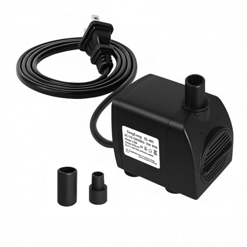 SongLong Submersible Pump 200GPH (800 L/H 15W) Ultra Quiet with Over Heating Protection 5.2ft High Lift for Fountains, Hydroponics, Ponds, Aquariums & More……