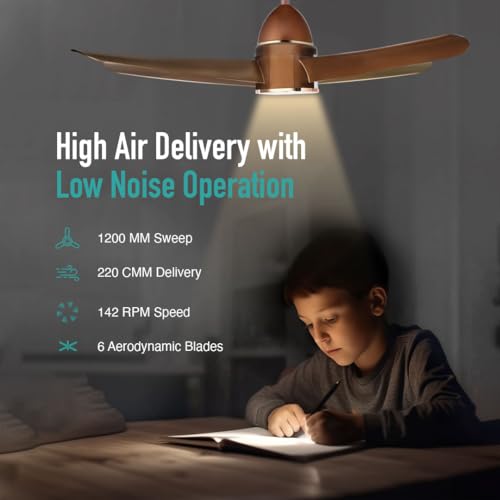 Image of KUHL Platin D6 1200 mm BLDC 65% Power Saving BLDC Ceiling Fan with Remote |BEE 5 Rated & ISI Marked| Down Light | 38W |Low Noise|IoT - Operate via Mobile & Alexa | Reverse Mode|Free Installation|Brown