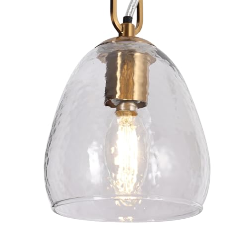 Image of KSANA Gold Glass Pendant Light, Modern Hanging Light Fixture with Water Ripple for Kitchen Island, Bedroom, Foyer, and Entryway