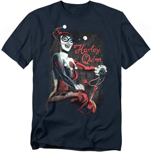 Popfunk Harley Quinn Classic Supervillain T-Shirt (Medium, Navy)