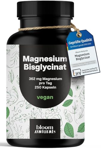 Magnesium Bisglycinat Hochdosiert - 250 Kapseln - 362 mg Magnesium Glycinat pro Tag - Vegan & Produziert in Deutschland - Laborgeprüft - Verpackung kann variieren