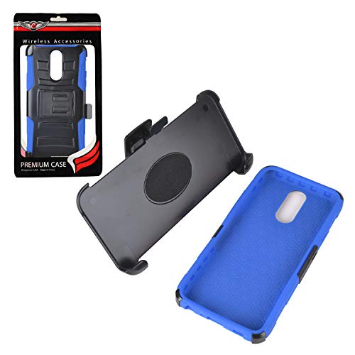 Z-Gen - Lg K40 /X420 - Hybrid Armor Phone Case W/Stand/Belt Clip Holster + Tempered Glass Screen Protector - Cv1 Blue #TOP5
