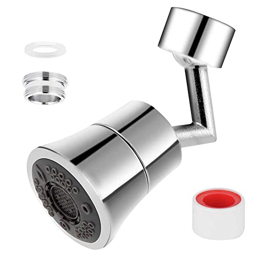 720° Degree Swivel Sink Faucet Aerator, 5 Sprayer Modes Hetbees Brass Big Angle Swivel Faucet Aerators, Faucet Head Replacement Adapter for Kitchen or Bathroom. -- Female Thread - 55/64 Inch.