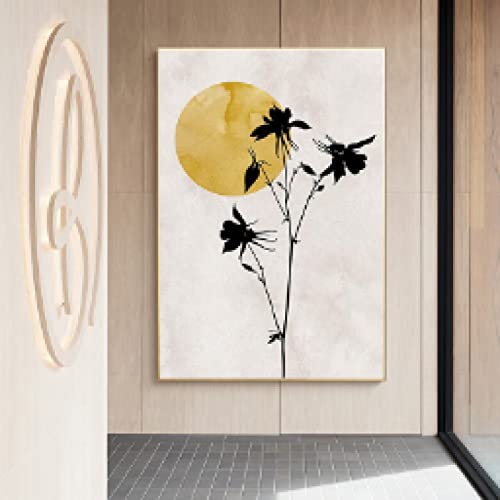 Toile soleil doré abstrait pour illuminer un mur blanc avec art minimaliste moderne