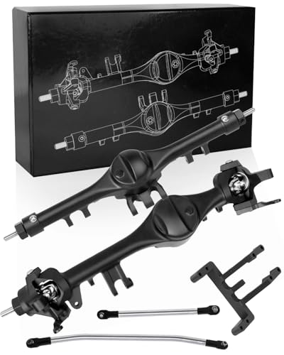 Rcarmumb Front Rear Portal Axle Upgrades Part for 1/10 RC Crawler Car SCX10 90046 SCX10 90047,Aluminum Alloy Front Rear Portal Axle Hops Up,Black