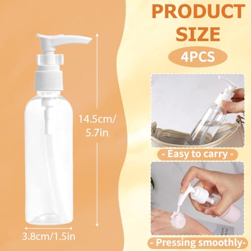 4 Stück 100ml Airless Pumpflasche Pumpspender,Kunststoff Pumpflasche, Wiederverwendbar Transparente Reise Flaschen, Leer Creme Spender Flasche zum Befüllen, Plastikflaschen für Kosmetik Shampoo Creme