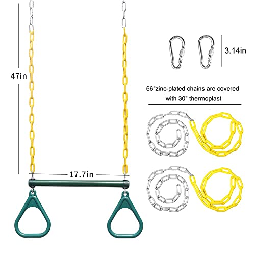 Take Me Away 18\'\' Trapeze Swing Bar Rings 48\'\' Heavy Duty Plastic Coated Chains Swing Set Accessories Playground Swing seat - Thumbnail 2