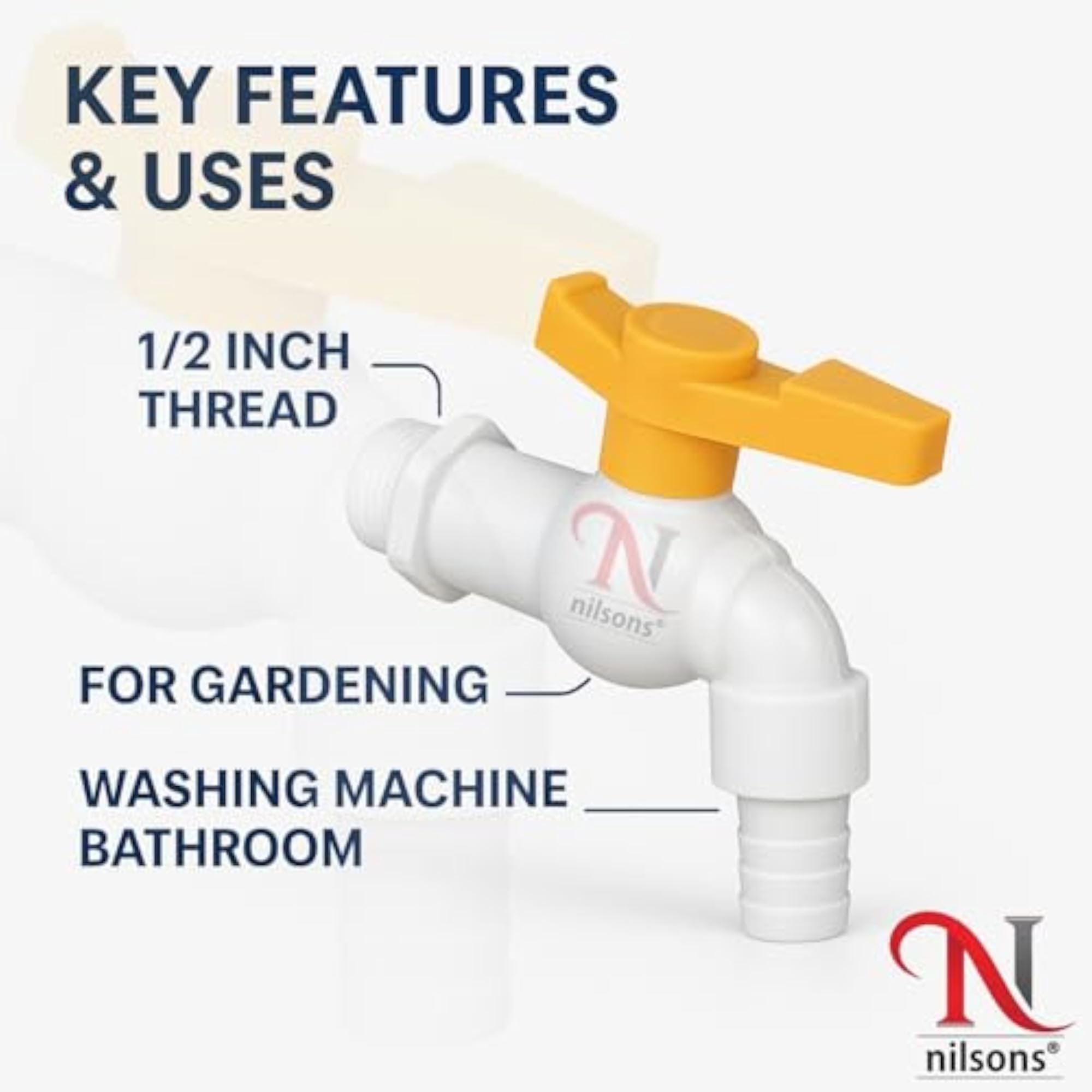 Plastic Nozzle Cock Tap with Yellow Handle, Pack of 10