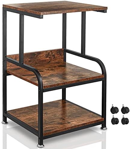 jarrvz 3 Tier Printer Stand with Wheels Printer Desk, Multipurpose Office and Home Storage Rack, Removable and Fixed Printer Stand for Fax Machines, Scanners, Rolling Cart Stand Vintage Brown
