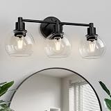 Espird 3 Lights Bathroom Vanity Light Fixtures Black, Bathroom Lights Over Mirror, Industrial and Farmhouse 3 Lights Wall Sconce, Matte Black Globe Vanity Lighting Fixtures