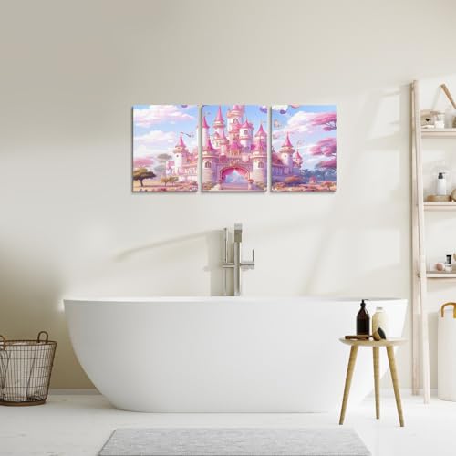 Chambre d'enfant décorée avec ce triptyque de toiles murales roses