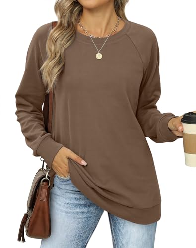 Ofeefan Pullover Sweatshirts For Women No Hood Crew Neck T Shirts For Women Soft Coffee Xl