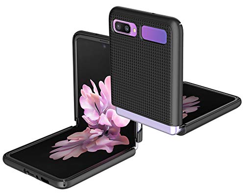 Case For Galaxy Z Flip, Nakedcellphone [Black] Protective Snap-On Cover [Grid Texture] For Samsung Galaxy Z Flip 5G Phone (Sm-F700, Sm-F707) 2020 #TOP3