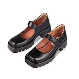 wetkiss Women Black Platform Mary Janes Dress Shoes, Classic Square Toe Chunky Heels Mary Jane Flats Cute School Vintage Oxford Mary Jane Pumps