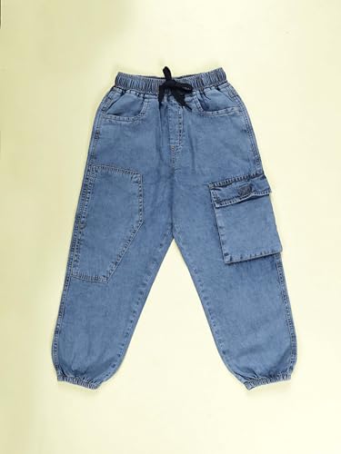 Image of KiddoPanti Boys Denim Cargo Jogger Jeans with Elastic Waist & Utility Pockets
