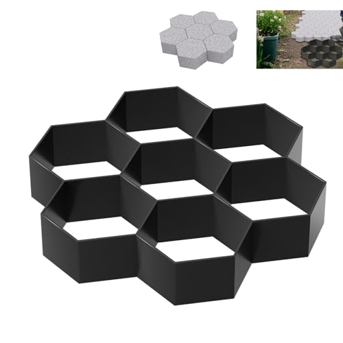Aufun 1 molde para pavimento DIY con 7 cámaras, formas de hormigón 29 x 28 x 4 cm, plantilla para jardín, losas de pavimento, piedras para jardín, placas de terraza, molde de hormigón, color negro,