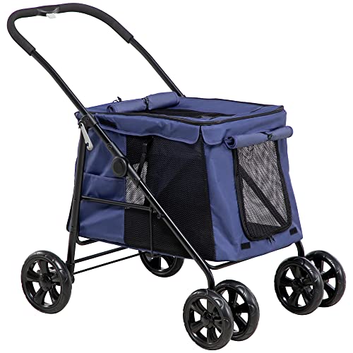 Silla de paseo para perros PawHut, silla de paseo plegable para perros, carrito para perros con cojín, silla de paseo para gatos de hasta 20 kg, silla de paseo para perros pequeños y medianos con