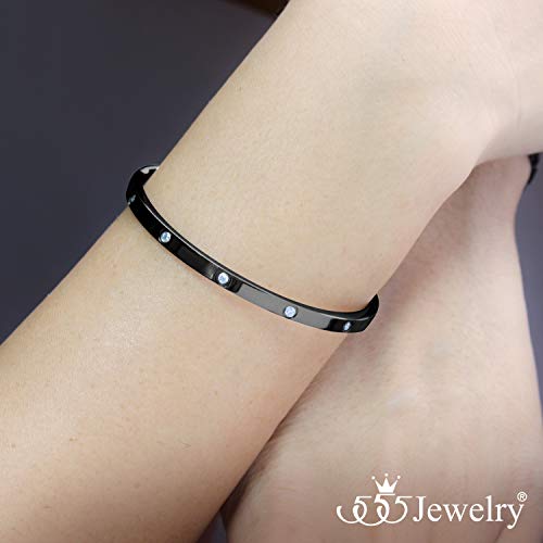 555Jewelry Womens Classic High Polish Stainless Steel Sparkling Cubic Zirconia Cz Hypoallergenic Fine Fashion Girls Jewelry Accessory Hinge Lock Love Cuff Bangle Bracelet, Black #TOP1