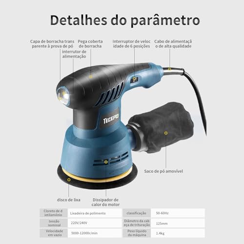 Lixadeira Orbital,Kit de lixamento e polimento de resina de velocidade ajustável e baixo ruído com 5