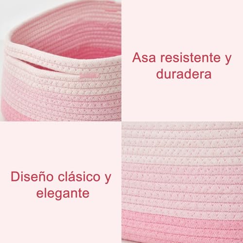 Miniatura 4 de Sagittar Juego De 5 Cestas De Almacenaje, Tejido De Cuerda De Algodón, Cestas De Almacenaje Apilables Para Estanterías Vestidor Habitación Infantil, Rosa Degradado