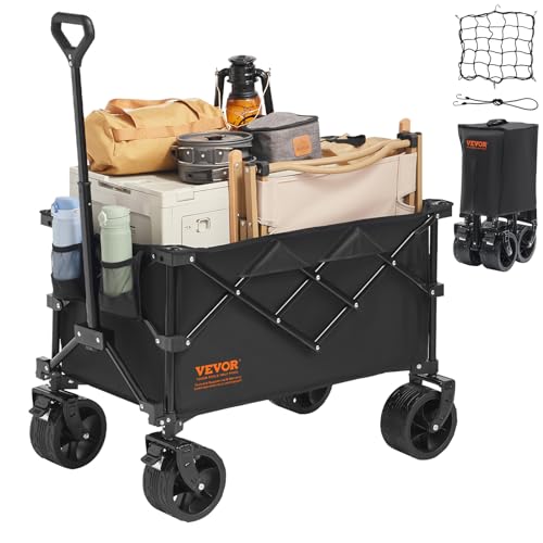 VEVOR Carro Plegable de 330 Libras, Carro de Playa Plegable Resistente de 220 litros con Ruedas Grandes para Arena, Carrito de jardín portátil al Aire Libre con Ruedas Todo Terreno y Soporte para