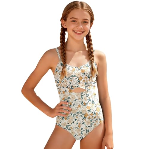 Bañador una Pieza niña diseño Cruzado con Recorte Frontal combinación Bicolor, Tejido Anti‑Cloro elástico, para Piscina Playa Verano niñas 7‑14 años