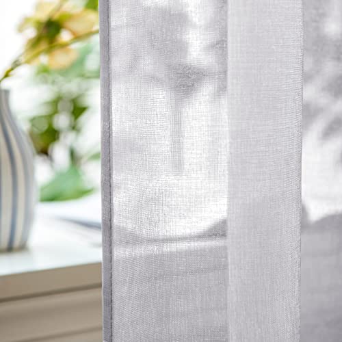 Woaboy Voile Gardinen Vorhänge Ösen 2er Set 140x245cm Grau – Ansicht 5