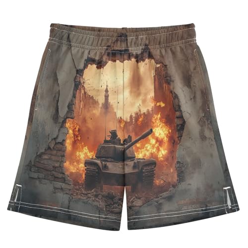 DOMIKING Brown Tank Car Kids Shorts Pull-on Boys Shorts with Elastic Waist Casual Athletic Pants for Outdoor Summer